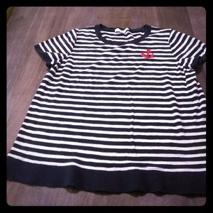 Short sleeved, navy & white stripe anchor sweater